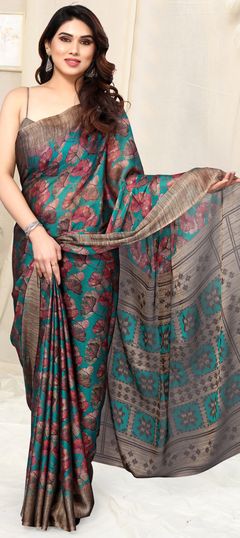 Casual Blue color Saree in Chiffon fabric with Classic Floral, Printed work : 1956188