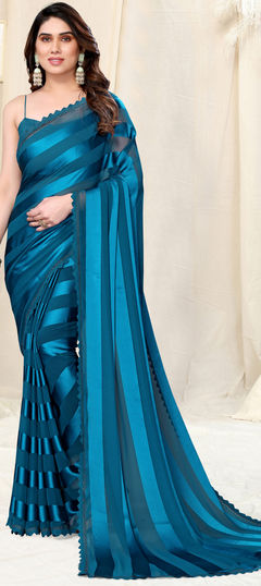 Blue color Saree in Georgette fabric with Stone work