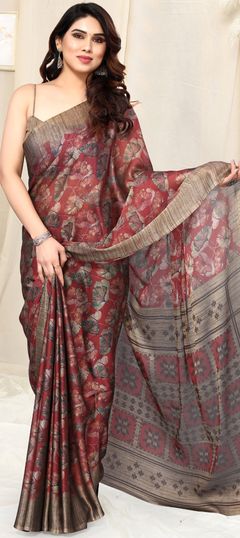 Casual Red and Maroon color Saree in Chiffon fabric with Floral, Printed work : 1956192