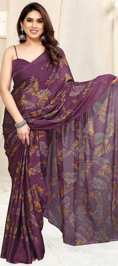 Pink and Majenta color Saree in Chiffon fabric with Printed work