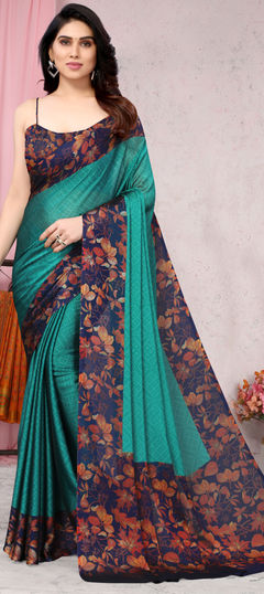 Green color Saree in Chiffon fabric with Printed work