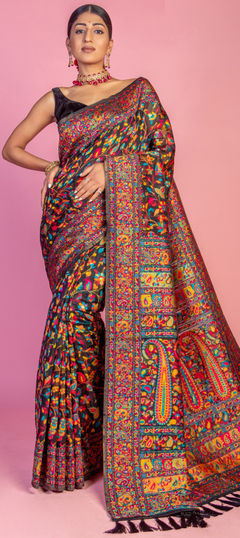 Festive, Traditional, Wedding Black and Grey color Saree in Pashmina fabric with South Printed work : 1956307