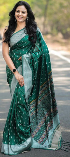 Green color Saree in Art Silk fabric with Weaving, Zari work