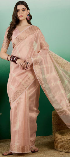 Pink and Majenta color Saree in Cotton fabric with Sequence, Weaving work