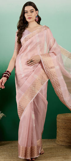 Pink and Majenta color Saree in Cotton fabric with Sequence, Weaving work