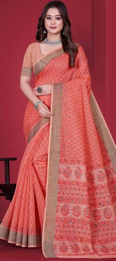 Summer, Traditional Pink and Majenta color Saree in Cotton fabric with Bengali Printed work : 1956418