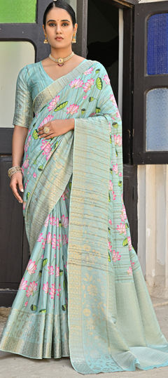 Green color Saree in Banarasi Silk fabric with Floral, Printed, Weaving work