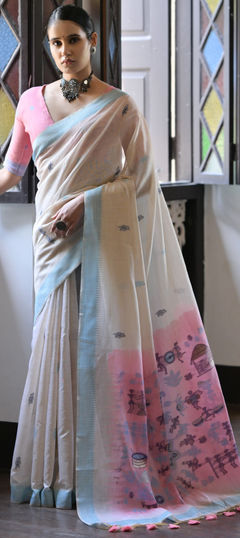 Summer, Traditional Blue color Saree in Cotton fabric with Bengali Weaving work : 1956511