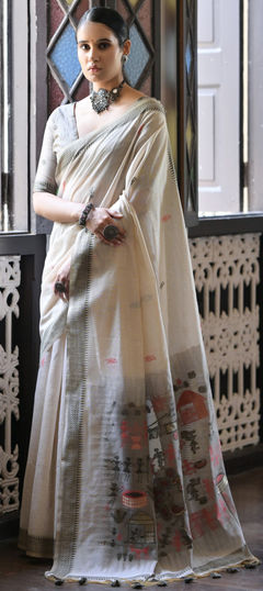 Summer, Traditional Black and Grey color Saree in Cotton fabric with Bengali Weaving work : 1956514