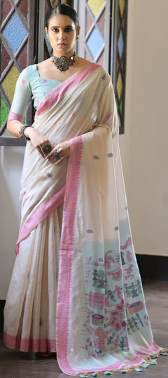 Summer, Traditional Pink and Majenta color Saree in Cotton fabric with Bengali Weaving work : 1956517