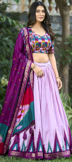 Pink and Majenta color Lehenga in Tussar Silk fabric with Foil Print work