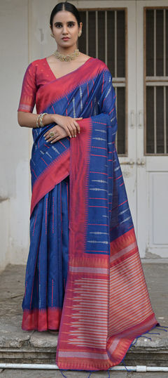 Festive, Traditional Blue color Saree in Raw Silk fabric with South Weaving, Zari work : 1956567