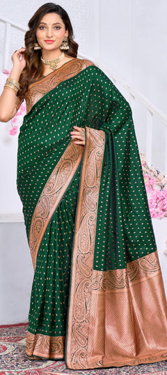 Green color Saree in Silk fabric with Weaving, Zari work