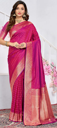 Pink and Majenta color Saree in Silk fabric with Weaving, Zari work