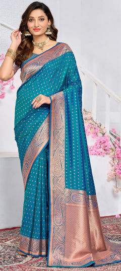 Blue color Saree in Silk fabric with Weaving, Zari work