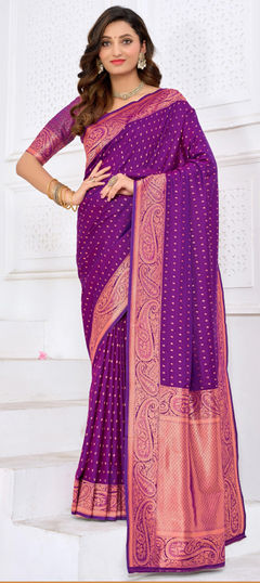 Purple and Violet color Saree in Silk fabric with Weaving, Zari work