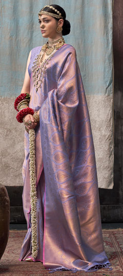 Party Wear, Traditional, Wedding Gold, Purple and Violet color Saree in Silk fabric with South Weaving work : 1956850