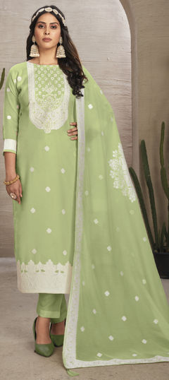 Green color Salwar Kameez in Organza Silk fabric with Embroidered, Stone, Thread work