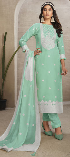 Green color Salwar Kameez in Organza Silk fabric with Embroidered, Stone, Thread work