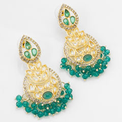 Gold Rodium Polish Blue color Earrings in Metal Alloy studded with Kundan, Pearl