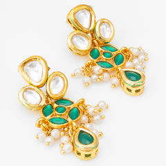 Gold Rodium Polish Multicolor color Earrings in Brass studded with Kundan, Pearl