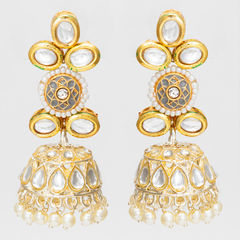 Gold Rodium Polish White and Off White color Earrings in Brass studded with Kundan, Pearl