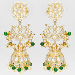 Gold Rodium Polish White and Off White color Earrings in Brass studded with Kundan, Pearl