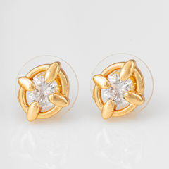 Gold Rodium Polish White and Off White color Earrings in Metal Alloy studded with Austrian diamond