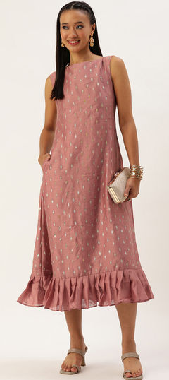 Pink and Majenta color Dress in Art Silk fabric with Foil Print work