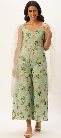 Party Wear Green color JumpSuit in Art Silk fabric with Floral, Foil Print work : 1957312