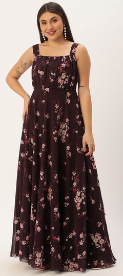Purple and Violet color Gown in Georgette fabric with Floral work