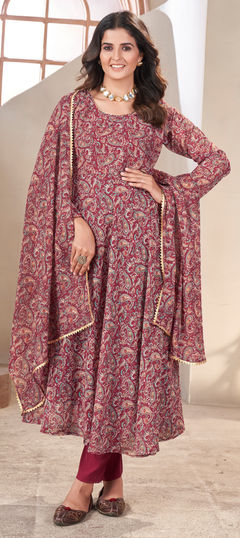 Red and Maroon color Salwar Kameez in Georgette fabric with Printed work