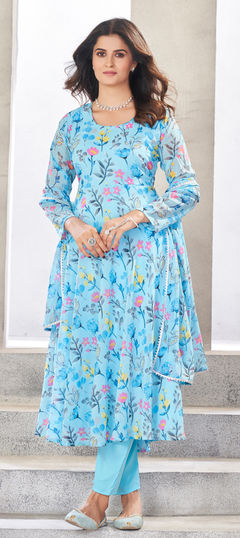 Blue color Salwar Kameez in Georgette fabric with Printed work