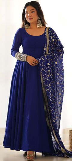 Engagement, Festive, Reception Blue color Salwar Kameez in Faux Georgette fabric with Anarkali Embroidered, Sequence, Zari work : 1957407