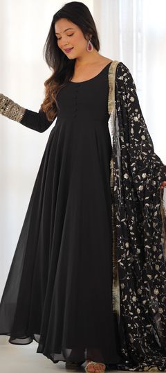 Engagement, Festive, Reception Black and Grey color Salwar Kameez in Faux Georgette fabric with Anarkali Embroidered, Sequence, Zari work : 1957410