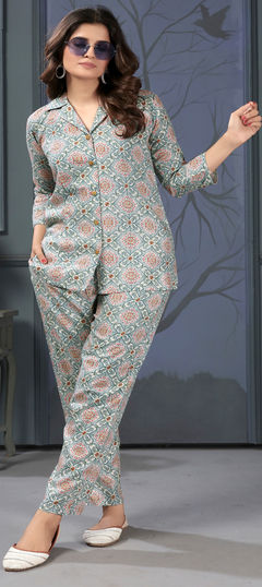 Black and Grey color Co-ords Set in Rayon fabric with Printed work