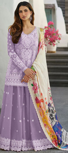 Festive, Reception Purple and Violet color Salwar Kameez in Rayon fabric with Straight Embroidered, Sequence, Thread work : 1957559