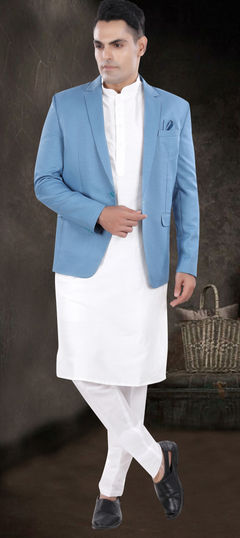 White and Off White color Kurta Pyjama with Jacket in Silk fabric with Thread work