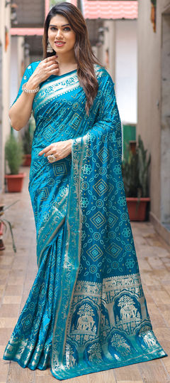 Blue color Saree in Art Silk fabric with Bandhej, Printed, Weaving, Zari work