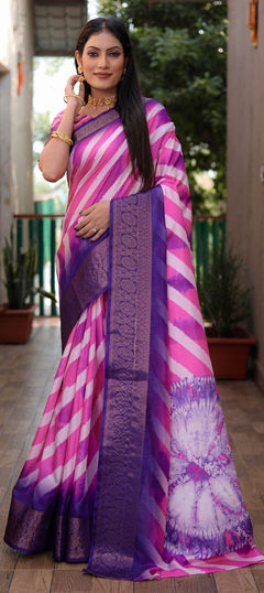 Pink and Majenta color Saree in Art Silk fabric with Digital Print, Weaving, Zari work