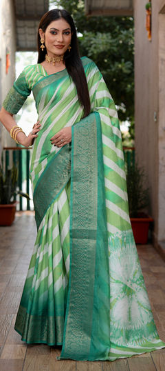 Green color Saree in Art Silk fabric with Digital Print, Weaving, Zari work