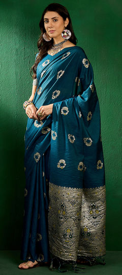 Blue color Saree in Cotton fabric with Weaving work