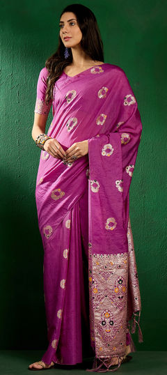 Purple and Violet color Saree in Cotton fabric with Weaving work