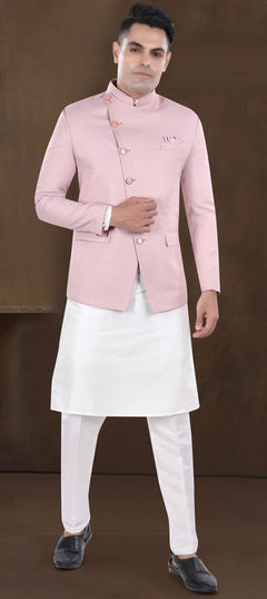 Pink and Majenta color Jodhpuri Suit in Silk fabric with Thread work
