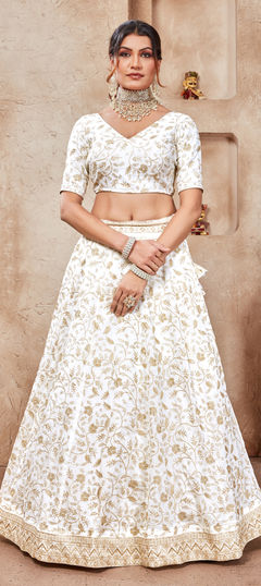 Bridal, Wedding White and Off White color Lehenga in Faux Georgette fabric with Flared Embroidered, Sequence, Thread work : 1957665