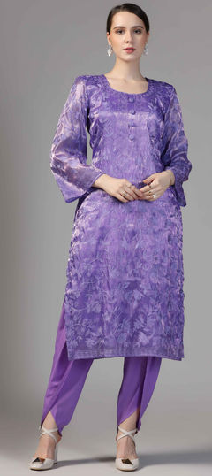 Purple and Violet color Salwar Kameez in Organza Silk fabric with Aari, Embroidered work