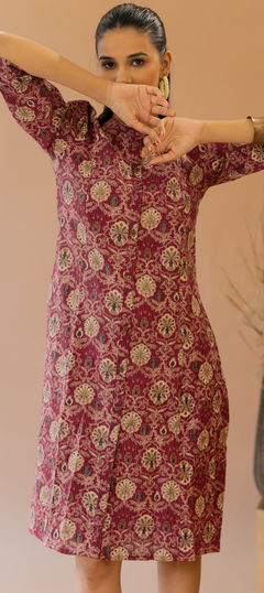 Beige and Brown, Red and Maroon color Kurti in Cotton fabric with Printed work