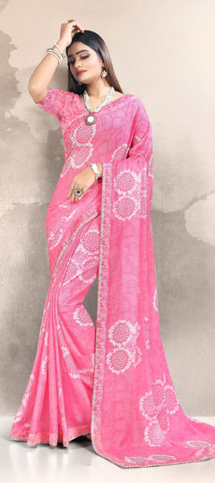 Pink and Majenta color Saree in Georgette fabric with Printed work