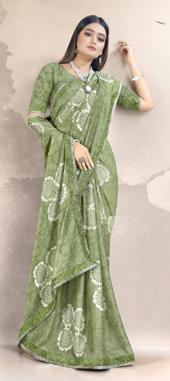 Green color Saree in Georgette fabric with Printed work