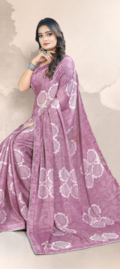 Purple and Violet color Saree in Georgette fabric with Printed work